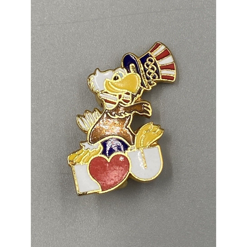 Vintage OLYMPIC PIN SAM THE EAGLE I❤️U MASCOT Lapel Pin Brooch